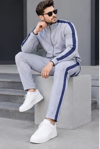 Ensemble de survêtement gris pour homme, manches longues, col à capuche, fermeture à cordon, poches latérales, streetwear, vêtements d'hiver, 100% coton molletonné - Product Image 6
