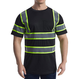 Camiseta de Seguridad Reflectante Negra para Hombre, Manga Corta, Ropa de Trabajo de Secado Rápido, Tela de Malla, Rayas de Alta Visibilidad para Uso en Exteriores - Product Image 5