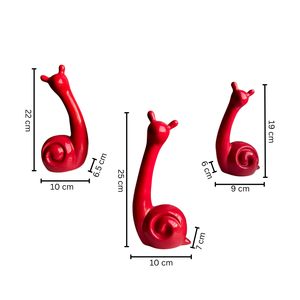 Ensemble de figurines d'escargots en céramique rouge, finition brillante, artisanat indien fait à la main, écologique, trio décoratif pour un style moderne rustique Diwali - Product Image 3