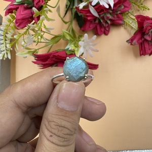Natural Labradorite Round Gemstone 925 Silver Plated Channel Setting Brass Handmade Trendy Unisex Ring Wholesale Jewelry - Product Image 1