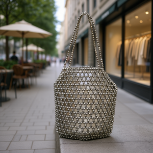 Bolso de Mano Casual de Lujo Hecho a Mano en India, de Lona Cuadrada con Cuentas, Colores Mixtos, Asa Tipo Baguette, Resistente, para Uso Diario - Product Image 3