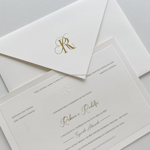 Carte d'invitation de mariage classique de luxe en relief avec logo personnalisé, taille personnalisée, design élégant en typographie, papier fantaisie, couleur personnalisée - Product Image 2