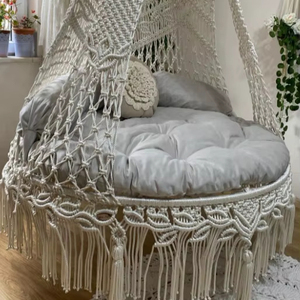 Silla Colgante Grande, Silla Columpio de Macramé, Silla Boho, Columpio de Porche, Cama Columpio para Interiores - Product Image 1