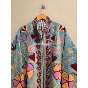 Floral Embroidered Cotton Blazer Floral Pattern <b>Mandarin</b> <b>Collar</b> Full Sleeve Spring Wear Women's <b>Jacket</b> - Product Image 4