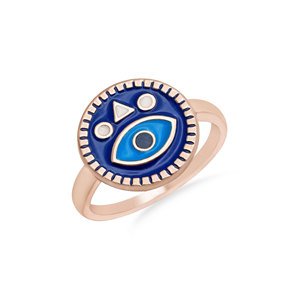 Anillos de Ojo Turco de Plata 925 con Baño de Oro Rosa y Goteo de Aceite Colorido, de Energía Positiva, Surtidos, Joyería para Fiestas y Regalos, ¡Venta Caliente! - Product Image 1