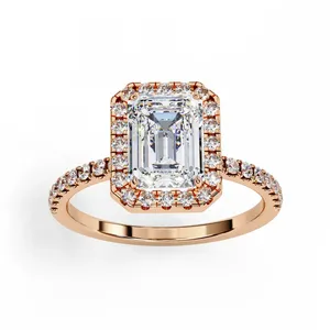 Exquisito Anillo de Diamante de Laboratorio con Corte Esmeralda, Oro Sólido de 18K, Acento de Halo, Anillo de Compromiso Unisex, Joyería Fina para Boda - Product Image 4