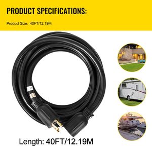 Cavo di prolunga per generatore da 40 piedi, calibro 10, con spina NEMA 5-15P, terminale maschio CA e cavo SJTW da 30 Amp con grado di protezione IP44 - Nuovo Modello - Product Image 3