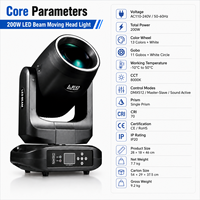 200 LED Beam Moving Head, compatible avec le contrôle DMX512, adapté aux équipements d'éclairage de scène pour DJ, avec base d'ampoule E27.