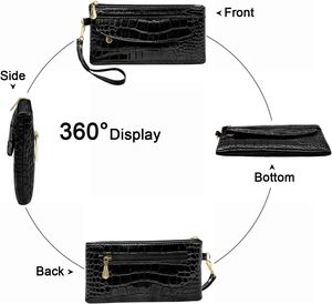 Fazmax Corporation Black Crocodile Texture Clutch <b>Wallet</b> with <b>Zip</b> Around Closure and Wrist Strap Model A43 - Product Image 6