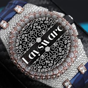 Montre de luxe personnalisée haut de gamme avec diamants Moissanite VVS, lunette en or rose sertie de diamants, bracelet en caoutchouc bleu - Product Image 2