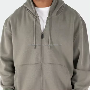 Sweat à capuche zippé en coton Y2K de haute qualité Streetwear sweat à capuche surdimensionné pour hommes impression personnalisée sweat à capuche à fermeture éclair gris vierge - Product Image 2