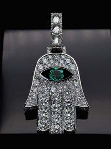 Colgante de Mano de Hamsa de Lujo con Moissanita VVS, Plata 925, Piedra Verde Azulada con Efecto Hielo, Diseño 3D Personalizado, Estilo Hip Hop, Certificado IGI, Joyería Unisex - Product Image 6