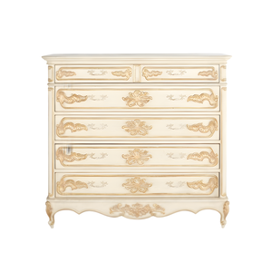 Commode haute à 5 tiroirs en teck massif Craftsman avec poignées encastrées sculptées - Product Image 1