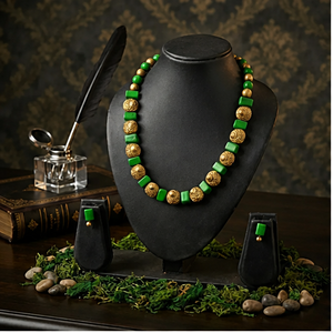 Ensemble collier et boucles d'oreilles en perles plaquées turquoise, style antique poli doré, bijoux pour femmes, cadeau de fête - Product Image 3