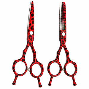 Ciseaux de coiffure professionnels en acier inoxydable de 6 pouces, motif léopard, logo personnalisé, outils de coupe de cheveux, faible MOQ, ciseaux légers, OEM - Product Image 1