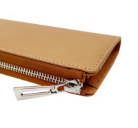 Dompet Kulit Sapi Asli Unisex Castello, Lembut dengan Ritsleting L dan Pola Logo, Model Panjang Gaya Fashion, Lapisan Logam, Pilihan Terlaris
