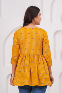Women Cotton Printed Kurti Top Yellow Ethnic <b>Tunic</b> Casual Wear Kurti - Product Image 2