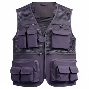 Chaleco Cargo de Malla Transpirable para Hombre con Múltiples Bolsillos, Cierre de Cremallera, Cuello en V, Ropa Casual de Verano para Exteriores - Product Image 4
