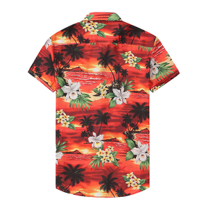 เสื้อเชิ้ตฮาวายลายดอกไม้สีแดงสำหรับผู้ชาย แขนสั้น ปกคอพับ ระบายอากาศได้ดี แห้งเร็ว ผ้าป๊อปลิน เสื้อเชิ้ตสำหรับวันหยุด สไตล์ฤดูร้อน - Product Image 3