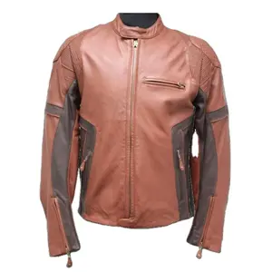 Chaqueta marrón para motocicleta, sin joroba, de cuero de vaca 100%, Original