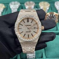 Montre automatique de luxe Hip Hop Iced Out en acier inoxydable 40 mm pour homme, aspect diamant Moissanite argenté, taille brillant rond VVS