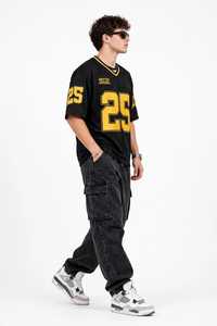 ONETEN APPAREL <b>Men's</b> Black <b>Yellow</b> 25 Jersey Crew Neck Street Style Breathable 100% Cotton T-<b>Shirt</b> with Star Logo Printed Front - Product Image 6