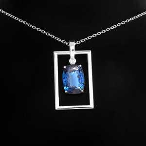 Pendentif en tourmaline bleue indicolite sans défaut, argent sterling 925, pierre précieuse taille coussin 14x10MM, fait main, cadeau de fiançailles - Product Image 2