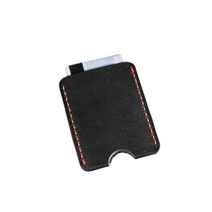 Hand <b>Stitched</b> Genuine Leather Card <b>Holder</b> Wallet Slim Red <b>Stitching</b> Detail Minimalist Front Pocket Thumb Slide Cash Sleeve Case - Product Image 3