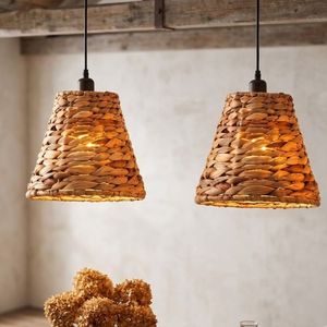Abat-jour suspendu en jacinthe d'eau naturelle, fait main, en osier et bambou, pour la décoration de la maison et du jardin (vente en gros) - Product Image 5