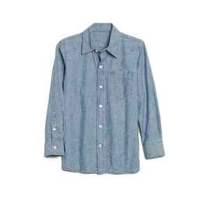 เสื้อเชิ้ตยีนส์ผู้ชายแขนยาวมีกระเป๋าหน้าอกผ้าฝ้ายระบายอากาศได้ดีสีน้ำเงิน - Product Image 3