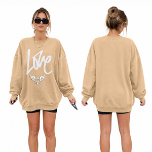 Sweat-shirt oversize pour femme à imprimé 'Love', col rond, coupe décontractée, manches longues, style streetwear, mode automne-hiver - Product Image 1