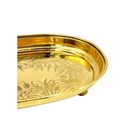 Bandeja Ovalada de Latón Genuino para Té y Servicio con Diseños Florales, 7.5 x 12 Pulgadas, Hecha a Mano, de Lujo, para Recuerdos y Regalos