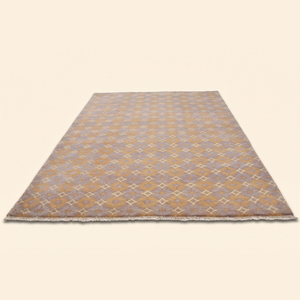 Alfombra de Lana Gruesa Tejida a Mano en Gris Dorado con Diseño de Diamantes Moderno, Ecológica y Antideslizante para Sala de Estar u Hotel - Product Image 2