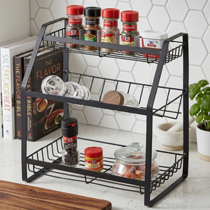 Home <b>Storage</b> Japanese Style Metal <b>Kitchen</b> 3 Tier Bottle <b>Storage</b> Rack <b>Shelf</b> Black DIY MIT Standing Type - Product Image 1
