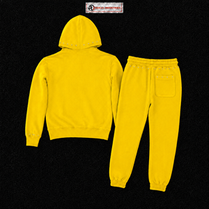 Conjunto de chándal amarillo para hombre con sudadera con cremallera completa y tachuelas, pantalones jogger, logotipo personalizado, ropa urbana, ropa deportiva informal, diseño de conjunto al por mayor - Product Image 6