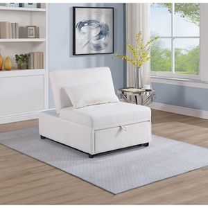 Divano Letto Convertibile Contemporaneo 1 Pezzo in Tessuto Sherpa Bianco con Seduta Trapuntata in Peluche, Poltrona Letto e Cuscino Inclusi - Product Image 2