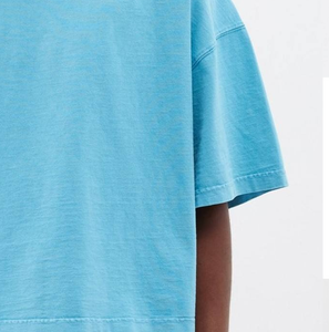 Camiseta Corta de Manga Corta para Hombre, Talla Grande, Color Azul Claro Sólido, Cuello Redondo, Estilo Casual, Tejido de Punto Jersey, 100% Algodón, Diseño Liso - Product Image 5