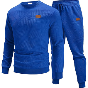 Conjunto Deportivo de Punto Azul para Hombre, Cuello Redondo, Color Sólido, Ropa Casual, Tejido de Poliéster Transpirable, Temporada de Primavera - Product Image 5