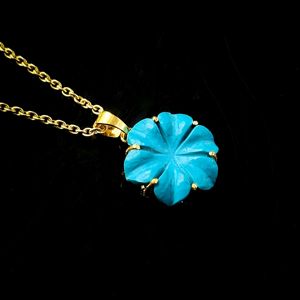 Collier avec pendentif en forme de fleur bleue turquoise, pierre précieuse sculptée, pour femmes, cadeau d'anniversaire, bijoux à la mode, vente en gros - Product Image 5