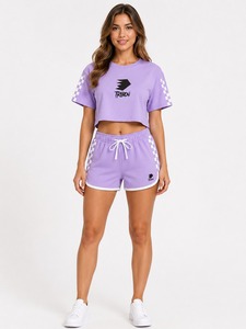 Ensemble décontracté d'été pour femme, le plus vendu, avec logo personnalisé, en matière fraîche, motif uni, design tendance, ensemble court à prix réduit - Product Image 1