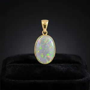 Pendentif ovale en opale double |   Collier avec pendentif en opale de feu et cadre plaqué or, vente en gros, meilleur prix - Product Image 1