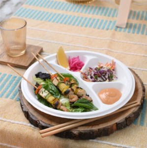 Assiettes à compartiments 3 CP jetables, biodégradables, en bagasse de canne à sucre, non toxiques, certifiées ISO, compostables, sans BPA, pour micro-ondes et événements - Product Image 2