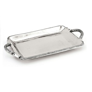 Plateaux de service rectangulaires en aluminium moulé avec bordure perlée, finition argentée, pour la maison, les hôtels, les restaurants, pour servir les aliments sur la table. - Product Image 5