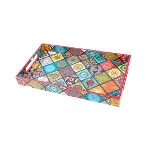 Plateau rectangulaire en bois imprimé moderne fait à la main, design unique, excellente qualité, salon, ensemble multi-pièces, cadeau d'usine - Product Image 1