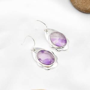 Boucles d'oreilles en améthyste, argent sterling 925, boucles d'oreilles en pierres précieuses, bijoux faits à la main, élégantes boucles d'oreilles pendantes, cadeau de Noël - Product Image 1