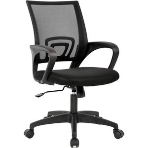 Sedia da Ufficio Ergonomica Girevole Nera con Schienale Medio e Poggiatesta Traspirante per Uso Ufficio - Product Image 1