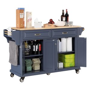 Carrello da Cucina a 5 Ruote con Armadietto e 2 Cassetti Superiori, Isola da Cucina con Piano in Legno di Gomma - Product Image 5