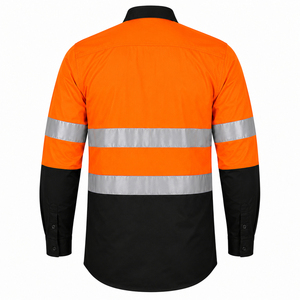 Chemise de travail haute visibilité pour homme, orange et noir, réfléchissante, manches longues, uniforme de sécurité en polyester - Product Image 2