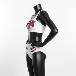 Conjunto de bikini de poli spandex de alta calidad, 185 GSM, color blanco, tela suave y elástica, con logo bordado, diseño personalizado para mujer. - Product Image 2