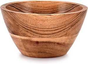Bol à salade en bois massif segmenté, plat rond en bois pour servir les fruits, vaisselle de cuisine écologique - Product Image 5